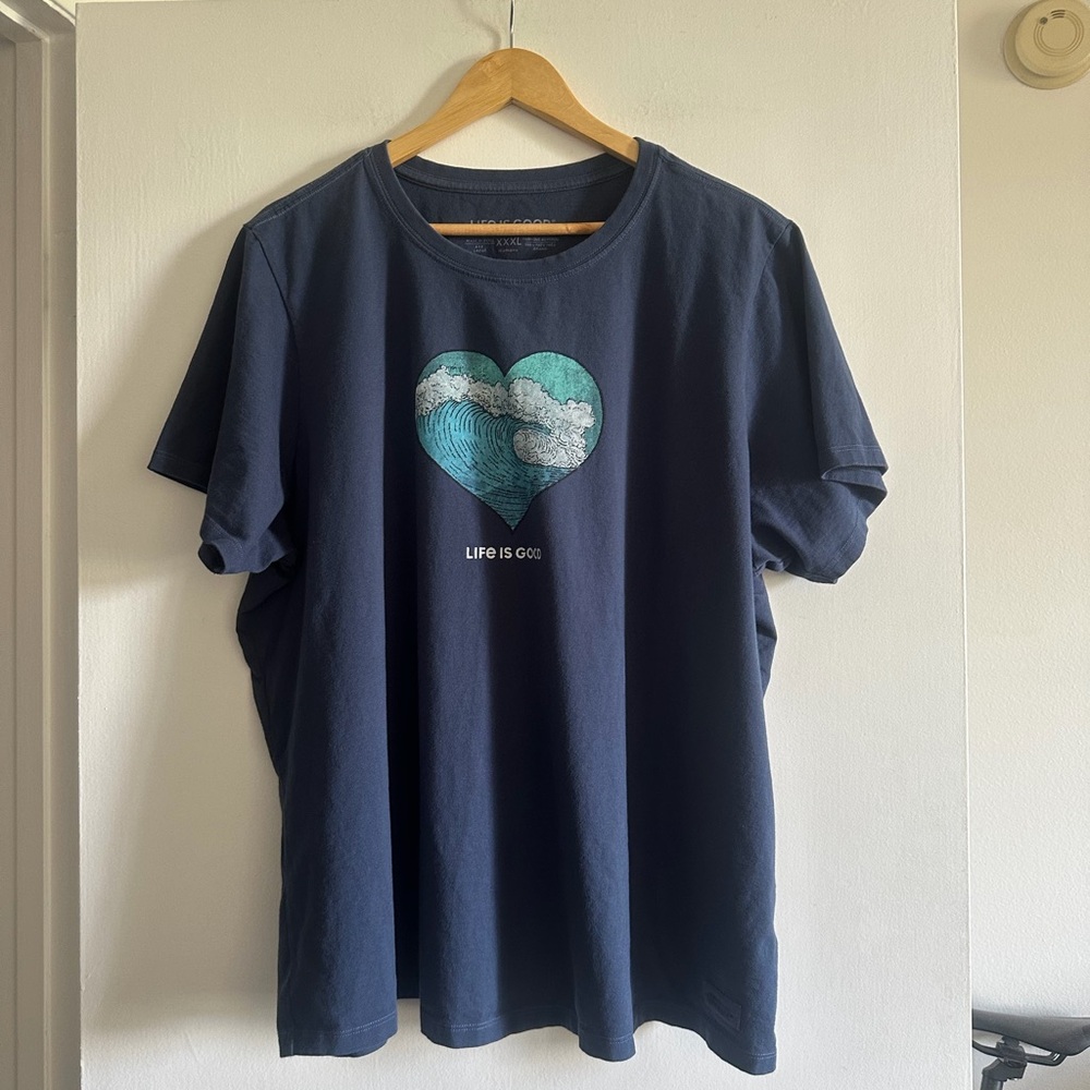Life is Good Blue Women’s ‘Wave’ Heart Crusher Tee Short Sleeve T-shirt XXXL